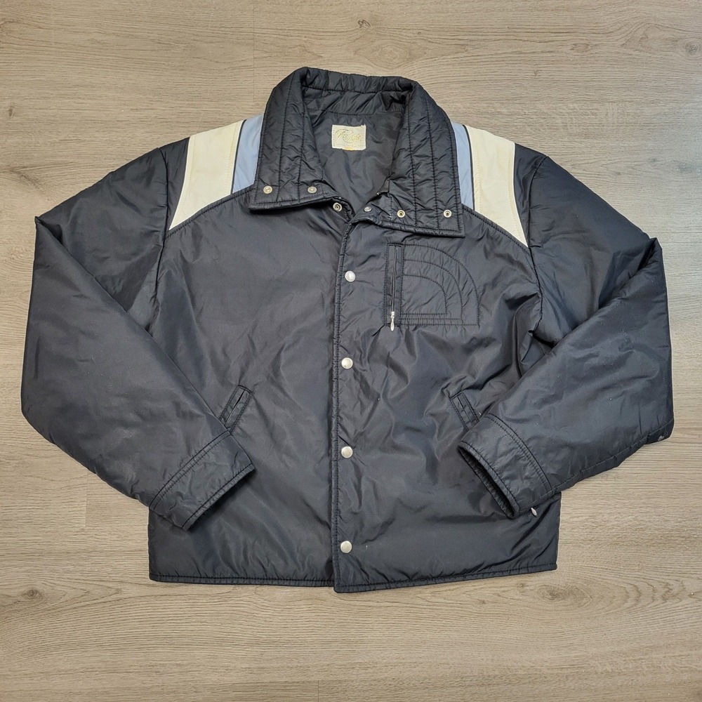 Roffe Vintage Ski Mens Puffer Jacket Blue White 90s Quilted Collar Snap Small